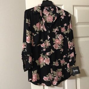 NWT By&By Black flowered blouse. Size XL.